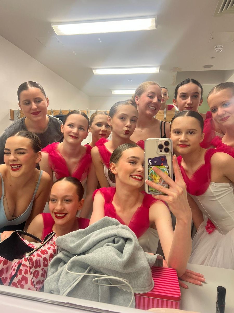 Senior dancers in costume backstage before going on